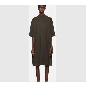 Fear of God ESSENTIALS Sz XS Mock Neck Oversized Tunic Shirt Dress Olive Green